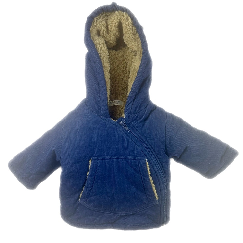 Baby Boden Navy Blue Corduroy Coat - 0-3 Months - Shearling Lining